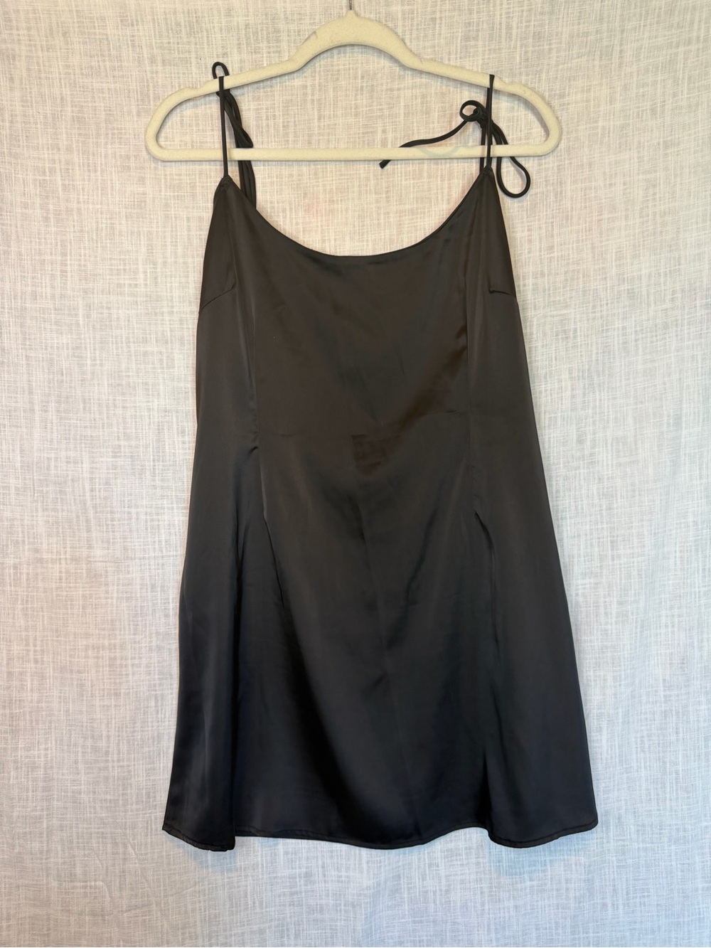 Nasty Gal Black Satin Slip Mini Dress Tie Strap Open Back Whimsigoth Coquette 10